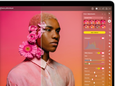 MacBook Pron näytöllä muokataan henkilöä esittävää kuvaa Pixelmator Prossa