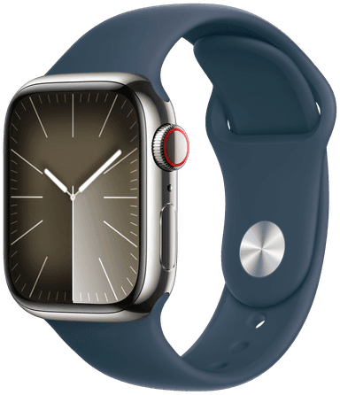 Apple Watch S9 45mm GPS+CEL (hopea SS/myrskynsininen Sport Band) M/L