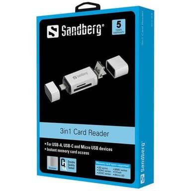 Sandberg-kortinlukija USB-C + USB + MicroUSB