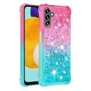 SKALO Samsung A13 5G Juoksuhiekka Glitter Sydämet TPU kuori - Pinkki-Turkoosi