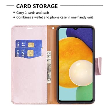 SKALO Samsung A13 5G Premium Litchi Lompakkokotelo - Ruusukulta
