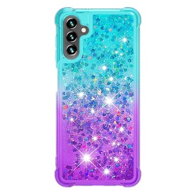 SKALO Samsung A04s 4G Juoksuhiekka Glitter Sydämet TPU kuori - Turkoosi-Violetti