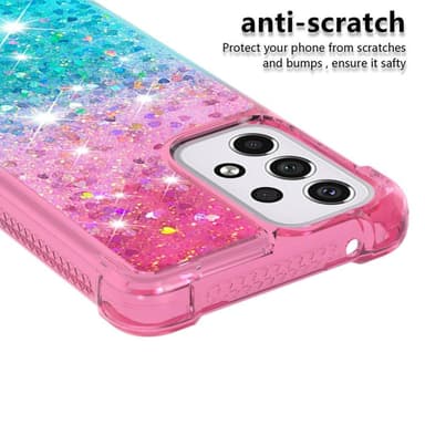 SKALO Samsung A33 5G Juoksuhiekka Glitter Sydämet TPU kuori - Pinkki-Turkoosi