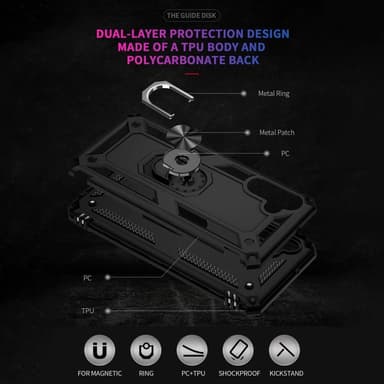 SKALO Samsung A04s 4G Armor Hybridi metallirengas kuori - Musta
