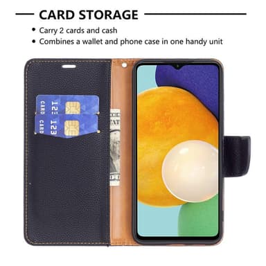 SKALO Samsung A13 5G Premium Litchi Lompakkokotelo - Musta