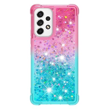 SKALO Samsung A53 5G Juoksuhiekka Glitter Sydämet TPU kuori - Pinkki-Turkoosi
