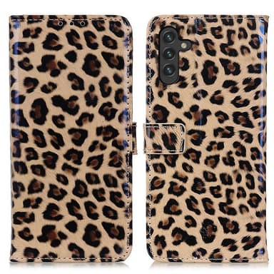 SKALO Samsung A13 5G Leopardikuvioinen lompakkokotelo PU-nahasta.