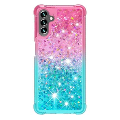 SKALO Samsung A13 5G Juoksuhiekka Glitter Sydämet TPU kuori - Pinkki-Turkoosi