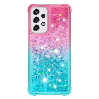 SKALO Samsung A33 5G Juoksuhiekka Glitter Sydämet TPU kuori - Pinkki-Turkoosi
