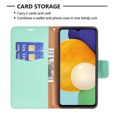 SKALO Samsung A13 5G Premium Litchi Lompakkokotelo - Turkoosi