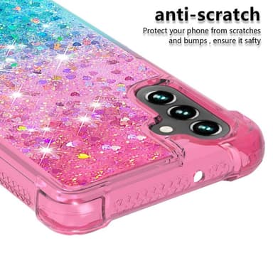 SKALO Samsung A13 5G Juoksuhiekka Glitter Sydämet TPU kuori - Pinkki-Turkoosi