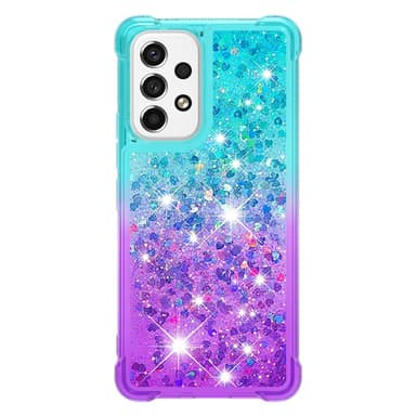 SKALO Samsung A53 5G Juoksuhiekka Glitter Sydämet TPU kuori - Turkoosi-Violetti