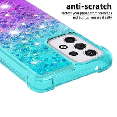 SKALO Samsung A33 5G Juoksuhiekka Glitter Sydämet TPU kuori - Turkoosi-Violetti