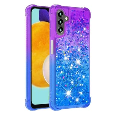 SKALO Samsung A04s 4G Juoksuhiekka Glitter Sydämet TPU kuori - Violetti-Sininen