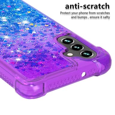 SKALO Samsung A04s 4G Juoksuhiekka Glitter Sydämet TPU kuori - Violetti-Sininen