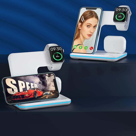 NÖRDIC langaton latausasema 3 in 1 Apple iPhone, Iwatch ja Airpod White
