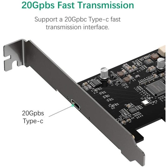 Maiwo KC008 PCI Express x4 -kortti–1x ulkoinen USB Type C, 20 Gb/s, USB 3.2 Gen 2 x2, PCIe 3.0 x4