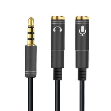 NÖRDIC audiosovitin 3,5 mm sovitin mikrofonille ja kuulokkeille, 30 cm, TRRS–2x TRS