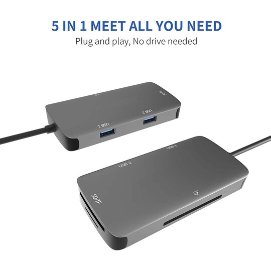 NÖRDIC 1-5 USB-C-sovitin SD / TF ja CF-kortinlukija 2xUSB3.0 jopa 5Gbps