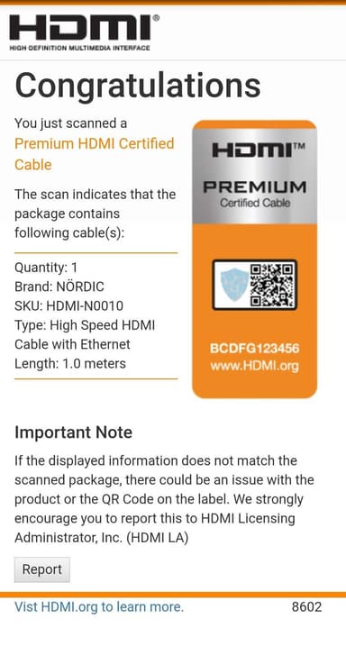 NÖRDIC CERTIFIED CABLES  Premium High Speed ​​HDMI Ethernet 1m 18Gbps 4K 60Hz UHD HDCP 2.2 HDR Dolby® Vision ARC HDMI2.0