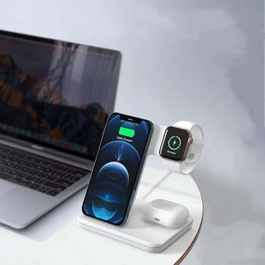 NÖRDIC langaton latausasema 3 in 1 Apple iPhone, Iwatch ja Airpod White