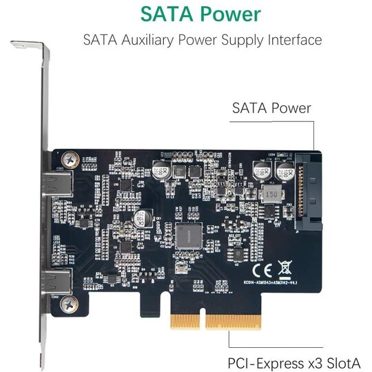 Maiwo KC014 PCI Express x4 -kortti–2x ulkoinen USB 3.1, 10 Gb/s, Gen 2, Type C