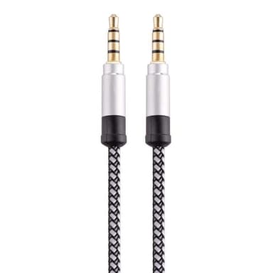 NÖRDIC audiokaapeli, 4-napainen 3,5 mm uros–uros, 1,5 m, hopea, AUX-kaapeli TRRS-mikrofonikaapeli