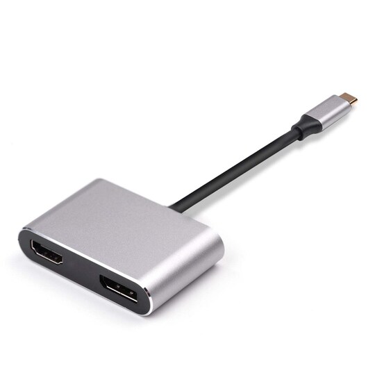 NÖRDIC USBC–1x HDMI 4K 30 Hz ja 1x Displayport, 4K 60 Hz, alumiinia, Space Grey