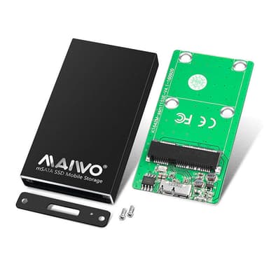 Maiwo K1642M, alumiinia, mSATA SSD USB3.1:lle GEN1 5 Gb/s, ulkoinen tallennuskehikko, UASP, TRIM ja 6 Gb/s SATAII, koko- ja puoli-mSATA