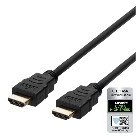 DELTACO sertifioitu HDMI2.1 Ultra High Speed 8K 60 Hz, 4K 120 Hz 48 Gb/s Dynamic HDR, eARC-pelitila VRR Dolby ATMOS, kullattu, 3 m