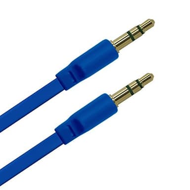 NÖRDIC audiokaapeli, 3,5 mm, 3-nastainen uros–3,5 mm 3-nastainen uros, 1 m litteä kaapeli, sininen, AUX-kaapeli