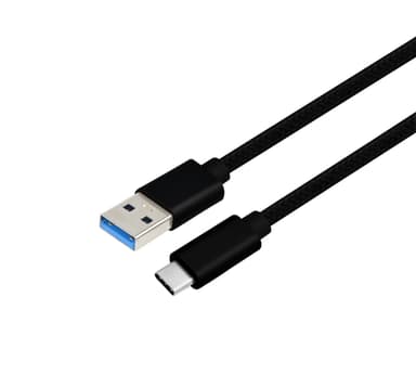 NÖRDIC 2 m USB C–USB A -kaapeli, USB3.1 Gen1, pikalataus 60 W, 5 Gb/s, 3 A, nailonpunottu, musta