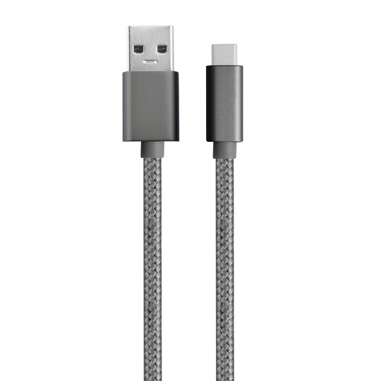 NÖRDIC 2 m USB C–USB A -kaapeli, USB3.1 Gen1, pikalataus 60 W, 5 Gb/s 3 A, nailonpunottu, Space Grey