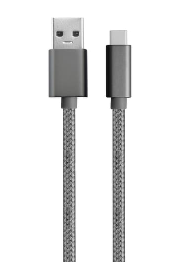 NÖRDIC 2 m USB C–USB A -kaapeli, USB3.1 Gen1, pikalataus 60 W, 5 Gb/s 3 A, nailonpunottu, Space Grey