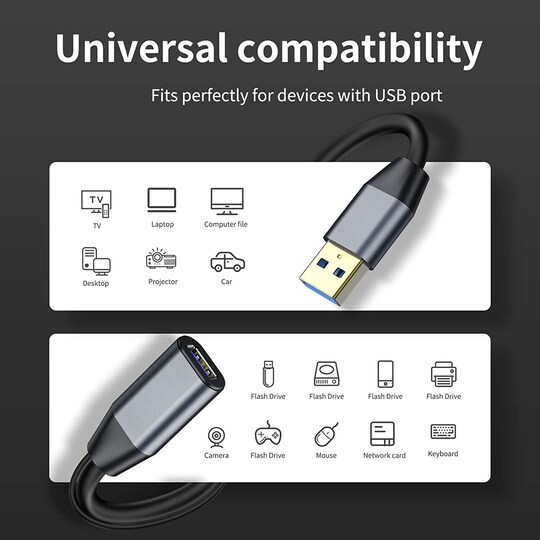 NÖRDIC Active 10m USB3.1 jatkokaapeli 5Gbps USB Uros-naaras Xbox, PS5, Oculus, tulostimelle, skannerille, Playstation, VR USB-jatkokaapelille