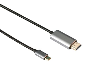 NÖRDIC 1 m USBC HDMI 4K 60 Hz nailonpunottu kaapeli space grey, HDCP1.4- ja 2.2-tuki, puhdas kupari 99,99 %