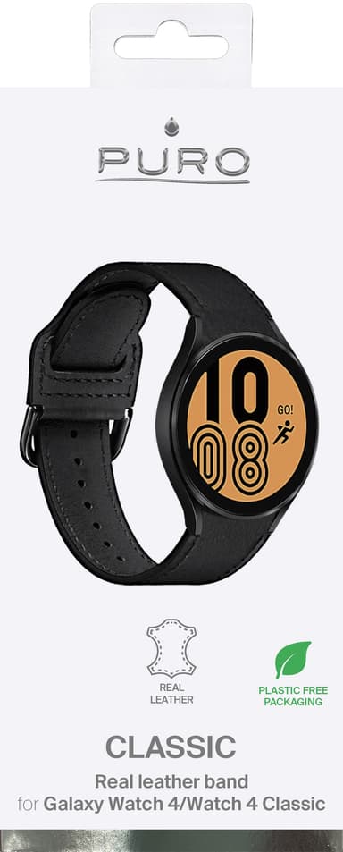 Puro Galaxy Watch 6/4/4 Classic nahkainen ranneke (musta)