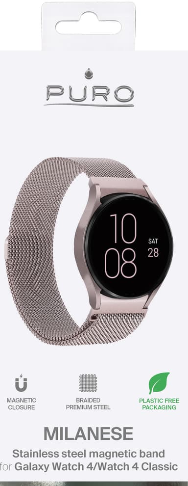 Puro Galaxy Watch 6/4/4 Classic ranneke (ruostumaton teräs, ruusuk.)