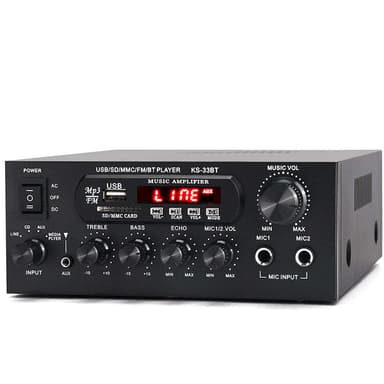 NÖRDIC Bluetooth 5.0 -stereovahvistin 60 + 60 W, RMS vahvistin 2 mikrofonituloa, digitaalinen audio, karaoke