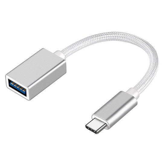 NÖRDIC USB3.2 Gen1 5Gbps USB-A OTG-USB-C-sovitin alumiini 50cm hopea OTG-USB-C-kaapeli