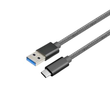 NÖRDIC 2 m USB C–USB A -kaapeli, USB3.1 Gen1, pikalataus 60 W, 5 Gb/s 3 A, nailonpunottu, Space Grey