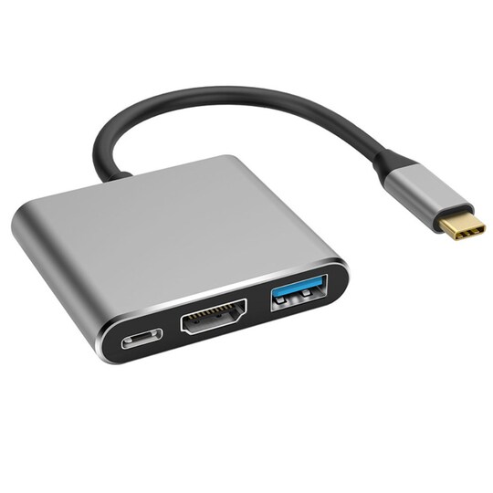NÖRDIC 1–3 -telakointiasema USBC–1x HDMi 4K 30 Hz, 1x USBC 60 W PD ja 1x USB A 3.1, 5 Gb/s, PC, Macbook ja Nintendo Switch