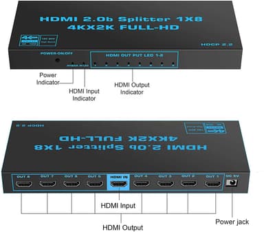 NÖRDIC HDMI-jakaja 1–8 4K60Hz RGB8: 8:8 HDR 18Gbps HDCP2.2