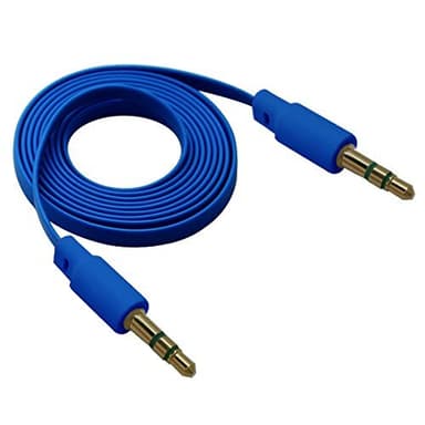 NÖRDIC audiokaapeli, 3,5 mm, 3-nastainen uros–3,5 mm 3-nastainen uros, 1 m litteä kaapeli, sininen, AUX-kaapeli