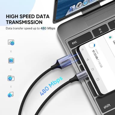 Ugreen USB C uros USB A urospuolinen lataus 3A 480Mbps 2m
