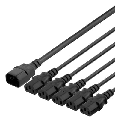 DELTACO laitekaapeli IEC C14 - 5x IEC C13, 1m, 10A/250V, Y-haaroitin