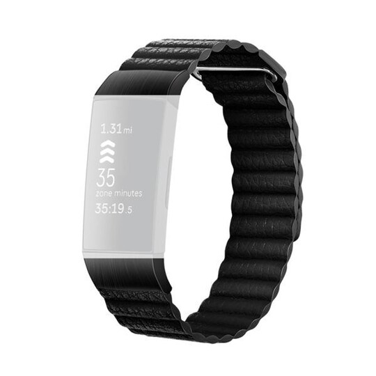 Musta nahkaranneke mallille Fitbit Charge 3/4 - Large