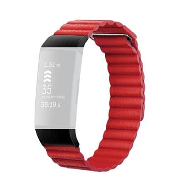 Punainen nahkaranneke mallille Fitbit Charge 3/4 - Large