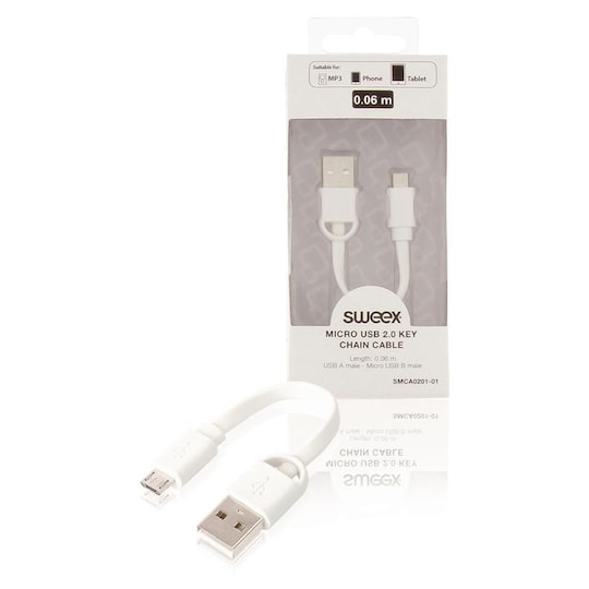 USB 2.0 Kaapeli USB A Uros - Micro B-Uros Litteä 0.06 m Valkoinen