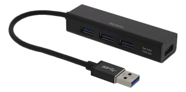DELTACO USB-pienoishubi, 4 USB-A-porttia, USB 3.1 Gen 1, musta
